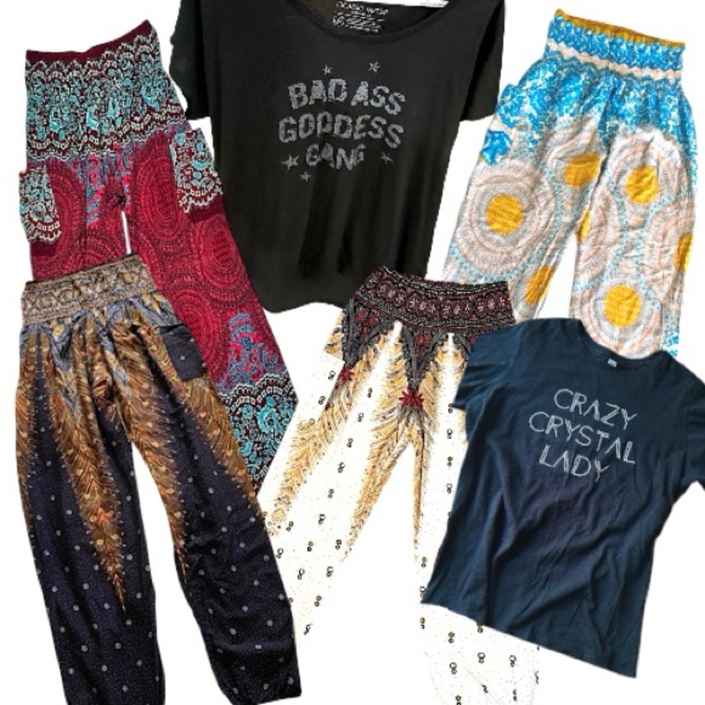 Bohemian Multicolor Women's Harem Pants & Inspirational Tees Bundle